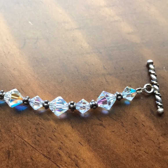 💕HP x2💕Handmade Bracelet - silver beads w/clear Swarovski crystal beads - Picture 2 of 3